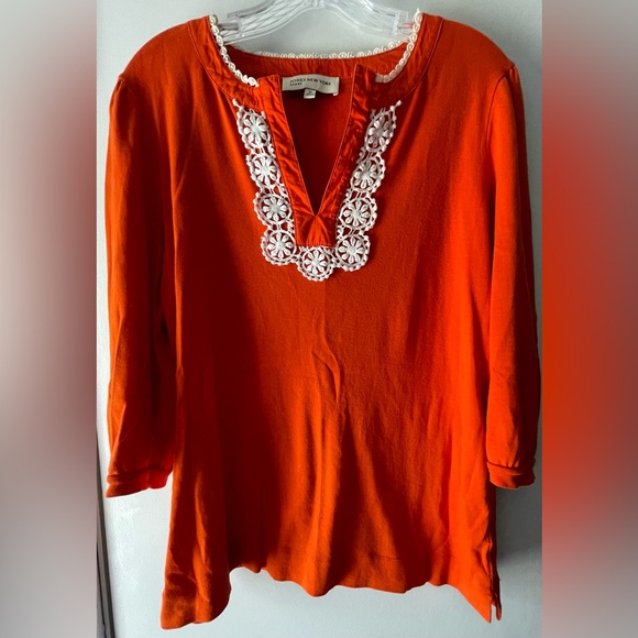 JONES NEW YORK SPORT ORANGE TOP W/ WHITE EMBROIDERY COTTON - LADIES SIZE MEDIUM - Picture 1 of 7